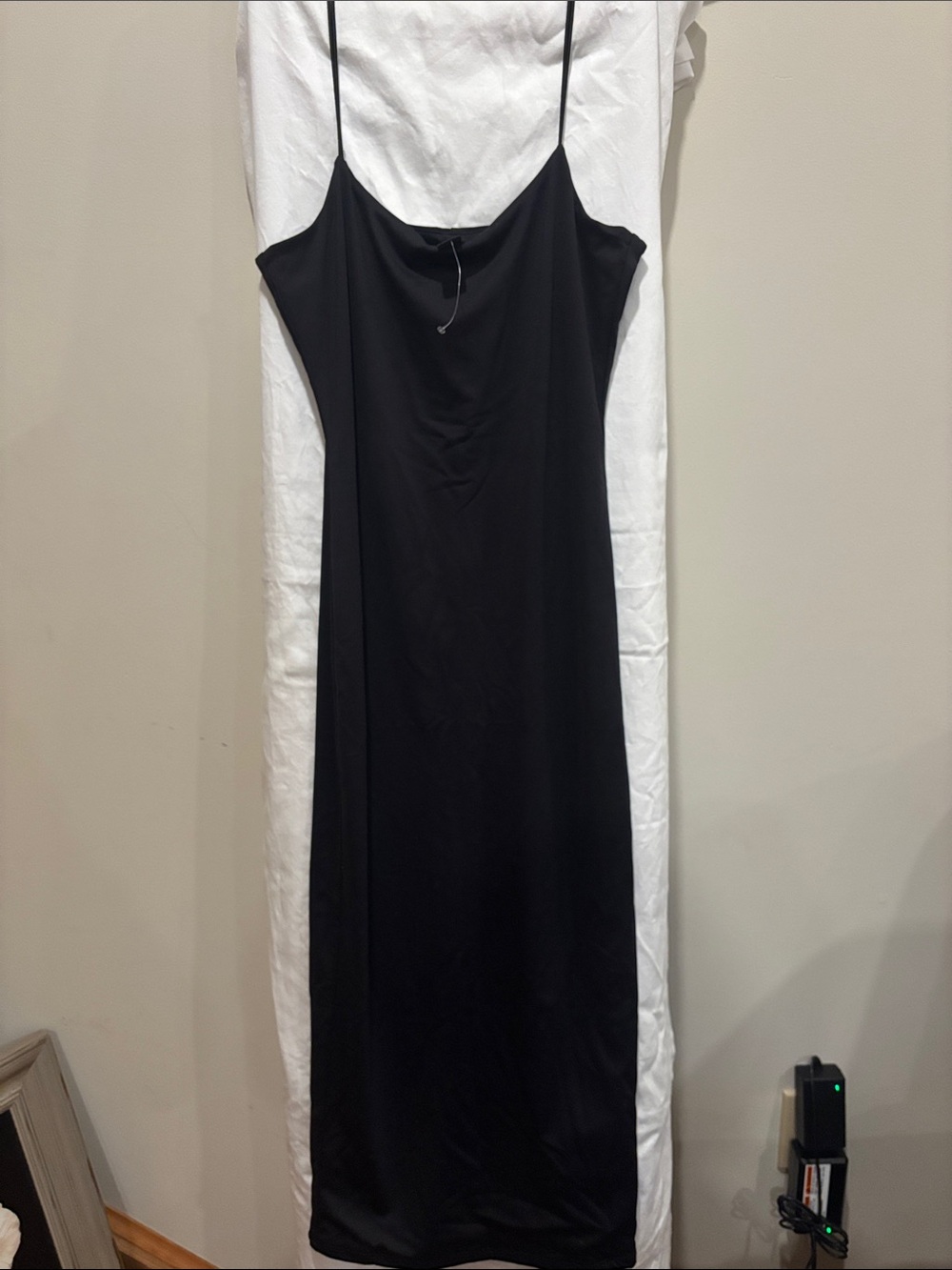 Forever 21 Black Slip Midi Dress with Spaghetti Straps